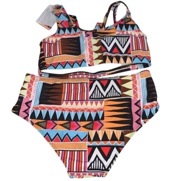 Plus Size Tribal Print Ruffle Bikini Top & Bottom Set Size 26 - Picture 7 of 14
